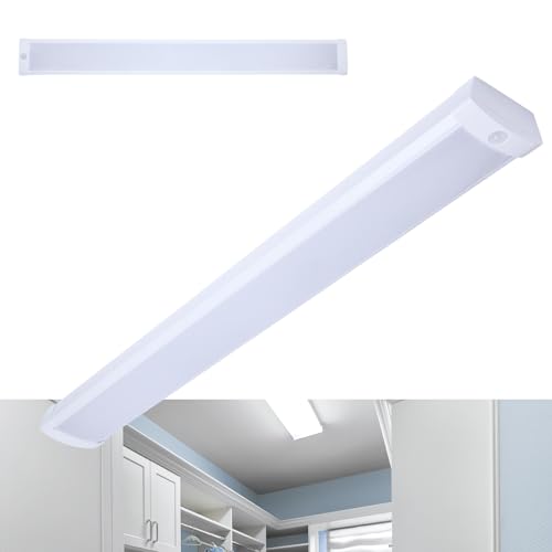 Satco 65-1215 4FT LED Ceiling Wrap Light with Motion Sensor, 39W, CCT Selectable 2700K–5000K, 3400 Lumens, 120-277V, White Steel Housing, Non-Dimmable, Damp Rated