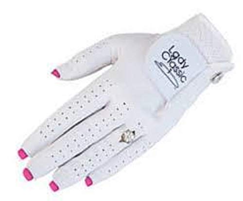 Lady Classic Women’s Left for Right Handed Golfers Golf Glove for Nails and Rings | Contour Fit for Comfort & Open-Tip Nail Slots | Breathable Stylish Golf Gloves for Women, White, Large