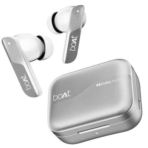 Boat Airdopes 800, Dol.by Audio, Adaptive EQ by Mimi, 4Mics AI ENx, App Support, Fast Charge, Low Latency, IPX5, v5.3 Bluetooth Earbuds, TWS Ear Buds Wireless Earphones with mic (Interstellar White)