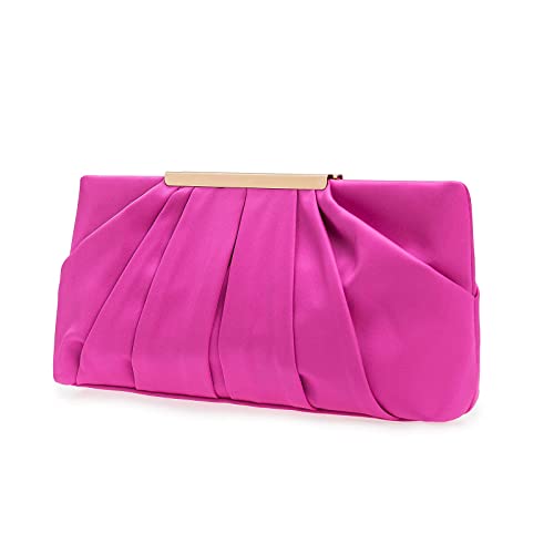 CHARMING TAILOR Clutch Evening Bag Elegant Pleated Satin Formal Handbag Simple Classy Purse for Women (Hot Pink)