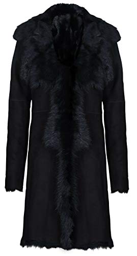 Ladies Black Women's Real Toscana Sheepskin Leather Suede Jacket Trench Coat S
