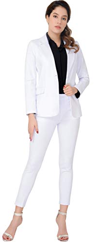 Marycrafts Women's Business Blazer Pant Suit Set for Work 18 White