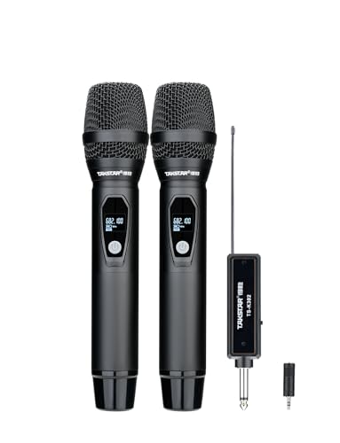Wireless Handheld Microphones, Less Latency Karaoke Microphone, UHF Dual Handheld Wireless Mic, Plug and Play, Microphone System Set for Speaker, Church, Singing, Wedding, DJ, Party, Speech (TS-K302)