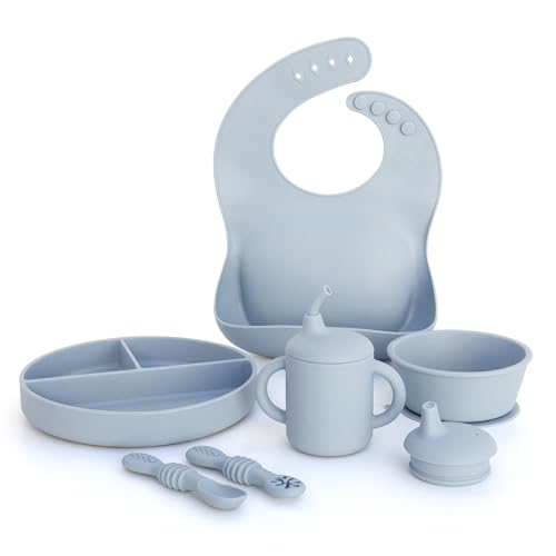 Little Loon Baby Feeding Essentials: Baby Led Weaning Supplies with Baby Plates, Silicone Bibs, Baby Spoons, Sippy Cups, Toddler Plates and Bowls Set - Baby Essentials - Baby Shower Gifts (Lake)