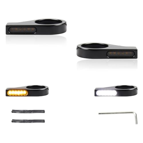 FACAILAHA Motorcycle Front Fork LED Turn Signals Universal Sequential Switchback Running Lights 12V Amber Blinkers W/Mounting Bracket fit Honda Harley Yamaha Suzuki Kawasaki