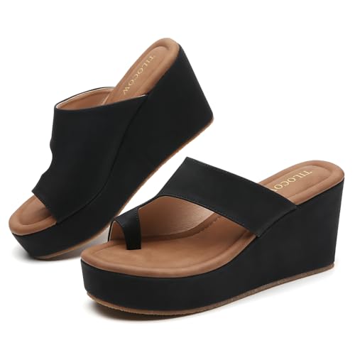 Tilocow Wedge Bunion Sandals for Women Platform Slipper High Heel Wedge Flip-Flop Light Weight Ladies Shoes