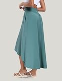 IUGA High Waist Wrap Skirt Flowy Skirts for Women Trendy Summer Maxi Skirt with Slit Ruffle High Low Skirt with Shorts Sea Green