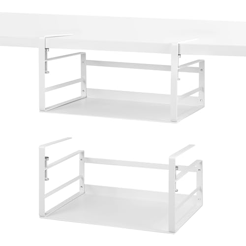 Nxconsu 2Pack Under Shelf Storage Basket Organizer Hanging Holder for Kitchen Cabinet Pantry Cupboard Closet Desk Bookshelf Organization Space Saver Heavy Duty Slide-in Adjustable Mounting Clamp White