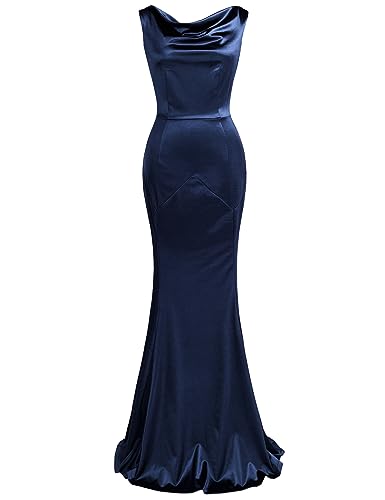 MUXXN Women's Retro 50s Style Brief Gorgeous Sleeveless Backless Ladies Bridesmaid Evening Long Dress Blue L