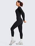 CRZ YOGA Butterluxe Long Sleeve Jumpsuits for Women Scoop Neck Casual Yoga One Piece 25" Leggings Rompers Black Small