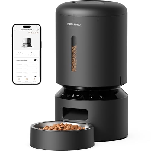 PETLIBRO Automatic Cat Feeder, 5G WiFi Automatic Dog Feeder with Freshness Preservation, 5L Timed Cat Feeder with Low Food Sensor, Up to 10 Meals Per Day, Granary Pet Feeder for Cats, Black