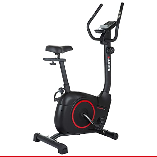 HAMMER 4860 Cardio T3 Exercise Bike, Low Entry Resistance, Especially Quiet Fitness Bicycle, Comfort Saddle, Suitable as Exercise Bike for Seniors, Tablet Holder, 90 x 46 x 137 cm
