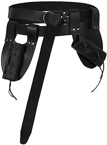 XWXLDD 3 Pcs Medieval Nordic Vikings Celtic Knight O-Belt Sword Dagger Leather Belt Medieval Scabbard Renaissance Pirate (Black 3 Pcs)