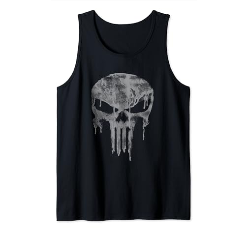 Marvel Punisher Dripping Gray Skull Vintage Chest Logo Tank Top