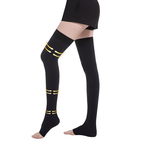 Myshear 20-30 mmHg Compression Stockings for Women and Men, Medical Graduated Compression Hoses, Open Toe Thigh High Compression Socks, Long Toeless Support Stockings for Varicose Veins, Edema, DVT