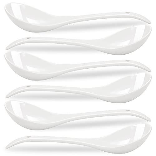 Buyajuju Porcelain Mini Ladles, 9 Inch Large Soup Spoons, 6 Pieces Premium White Ladles for Stews, Chinese Noodles, Long Big Japanese Spoons