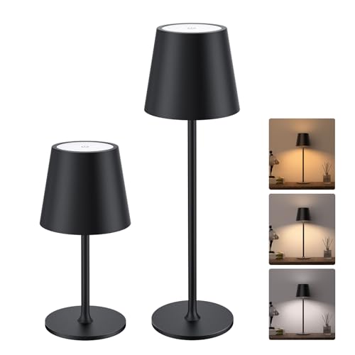 JACKYLED Cordless Table Lamps Rechargeable, 3 Adjustable Height, 5000mAh Battery Operated, 3 Colors Smooth Dimming, Portable LED Waterproof Table Lamp for Dining, Bedroom, Outdoor (2 Pack)