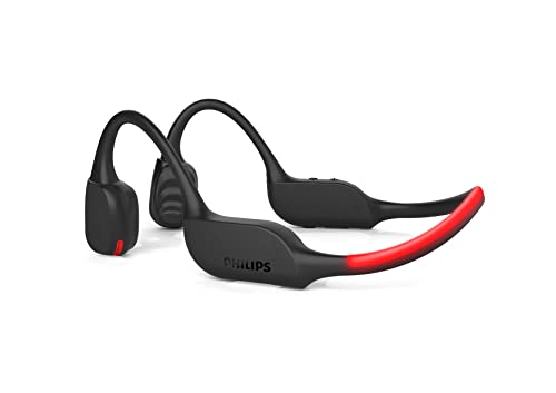 PHILIPS A7607 Bone Conduction Headphones,Wireless Bluetooth Open-Ear Headphones Sound,AI mics,Noise Reduction,9-Hour Battery,Fast Charging,LED Safety Lights,IP66,App Control,Black