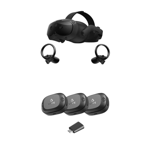 HTC Vive Focus Vision + Ultimate Tracker 3 Pack + Dongle — Mixed Reality and PC VR Headset with Controllers and VR Full Body Tracking