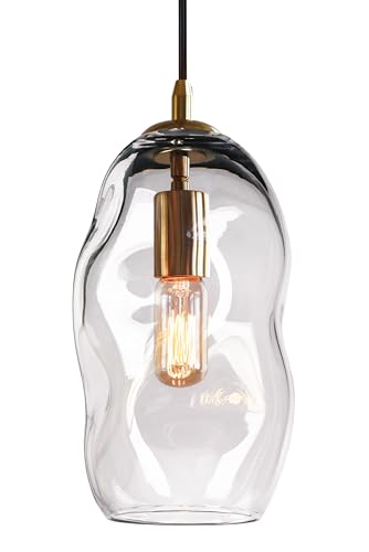 CASAMOTION Pendant Light Fixtures Glass Pendant Lights Kitchen Island Modern Gold Brass Kit Clear Organic Globe Bar Counter Dining Room Large Lamp Shade 12 Inch Height 1 Pack