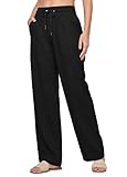 Willit Women Linen Pants Wide Leg Casual Palazzo Pants Cotton Linen Lounge Beach Summer Pants with Pockets 31" Black XL