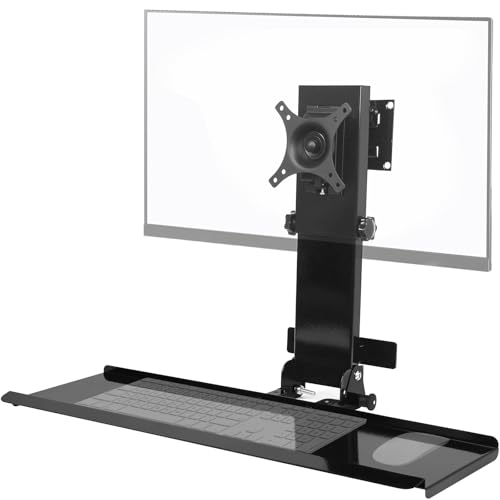 Monitor Wall Mount with Foldable Keyboard Tray, Height Adjustable Monitor Holder Fits 17"-32" Monitor Screens - VESA Standard Wall Mount - 26" Wide Platform with Curved Edges for Keyboard and Mouse