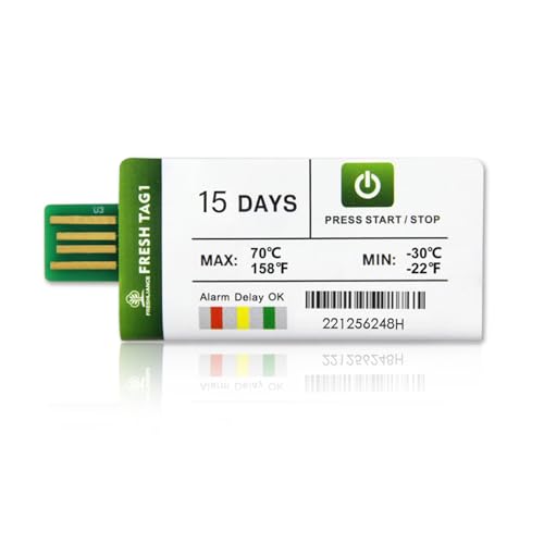 Freshliance 100pack Temperature Data Logger USB Disposable Temperature Recorder with 30000 Points, Auto PDF CSV Reports High Accuracy 15days Single Use for Frozen Transportation Cold Chain Fresh Tag 1