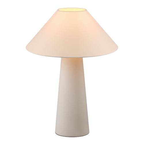 Novogratz x Globe 18" Ceramic Table Lamp, Matte Cream, Off-White Tapered Fabric Shade, in-Line Rocker Switch, 5 Ft. Clear Cord, Home Office, Desk, Living Room