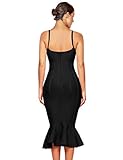 Maketina Women's Mermaid Spaghetti Strap V Neck Bodycon Midi Cocktail Bandage Dress Black S