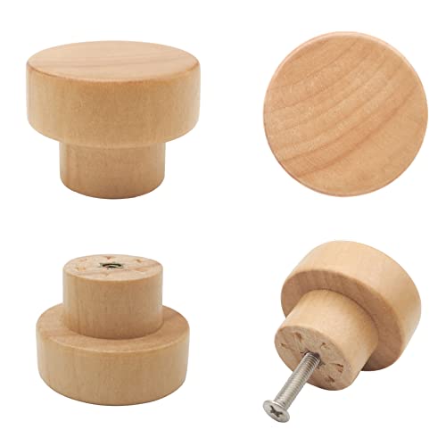 Bmgop 16PCS Wood Knobs Flat Top Round Cabinet Knobs 1.39"(35mm) Natural Wooden Dresser Drawer Pulls Kitchen Cabinet Handles