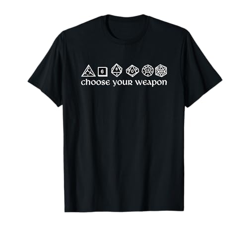Spicy Cat Design Official Artwear Designs 2022 Black Unisex Adult Gamer T-Shirt, Small, Short Sleeve, Classic Fit, Cotton 100%, Game Dice RPG Tabletop Gaming Gift Choose Your Weapon