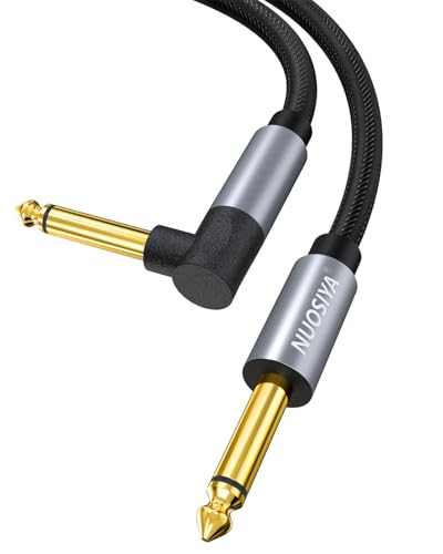 NUOSIYA Guitar Cable 20FT, Electric Instrument AMP Cord with OFC-Graphene Hybrid Shield, 1/4 Inch TS to TS Guitar Wire for Electric Mandolin, Pro Audio (Straight to Right Angle)