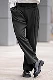 Heyfanee Mens Casual Pants Elastic Waist Loose Fit Straight Leg Trousers for Men 80s 90s Black 32