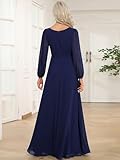 Ever-Pretty Womens Floor Length Long Sleeve Empire Waist A-Line Maxi Bridesmaid Dress Navy Blue US14