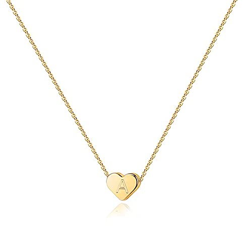 PAVOI 14K Yellow Gold Plated Mini Dainty Heart Initial Necklace | Slider Adjustable Necklace - 18" | Letter Necklaces for Women | A Initial