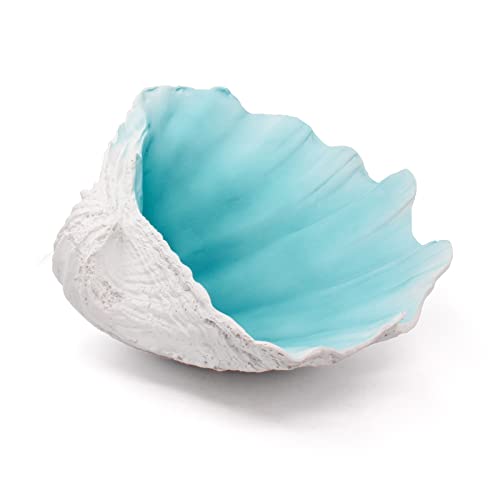 Large Turquoise-Aqua blue Sea Shells Decorative Bowl Resin Clam Shell Bowl Beach Decorations for Home Coastal Beach Decor Decoration Storage Bowls & Home Office Nautical Themed Party Decor -10.2-1PC