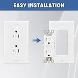 ThunderWay Decorator Wall Receptacle Outlet, Child-Safe Tamper-Resistant, Residential and Commercial Use, Wallplate Included, 15A/125V, 2 Pole 3 Wire, UL Listed, White (20 Pack)