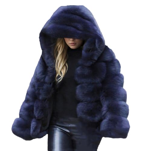 Lisa Colly Women's Winter Parka Coat Overcoat Long Sleeve Faux Fur Coat Jacket (Blue 1,4X-Large)