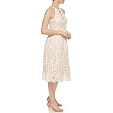 Eliza J Women's Midi Style Fit and Flare Sleeveless Halter Neck Lace Dress, Ivory