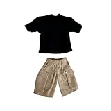 LINZHEAXY 1/12 Action Figure Colthes,6inch Doll Clothes,T-Shirt Shorts Suits for 6" Action Figures,1:12 Scale Miniature Clothing(Black T+Khaki Short)