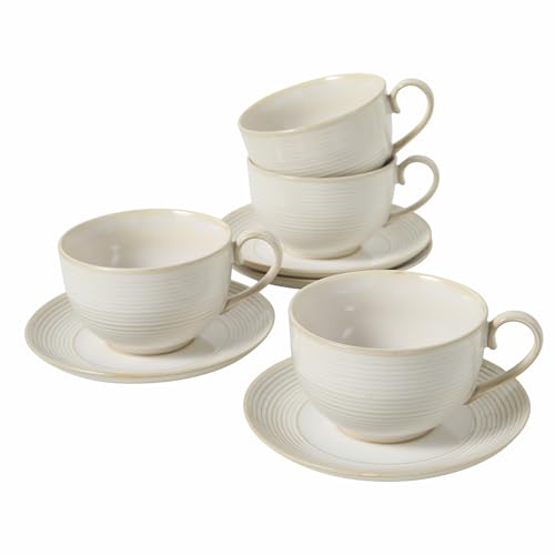 Feenmai 12Oz Coffee Cups with Saucers Set of 4 - Ceramic Espresso Cappuccino Cups Set, Tea Mugs and Saucer, Microwave Dishwasher Safe Drinkware for Home, Cafe