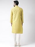 KISAH Men Light Yellow Embroidered Straight Kurta Full Sleaves, Knee Length, Straight, Regular Fit, Mandarin Collar Ethnic Casual wear