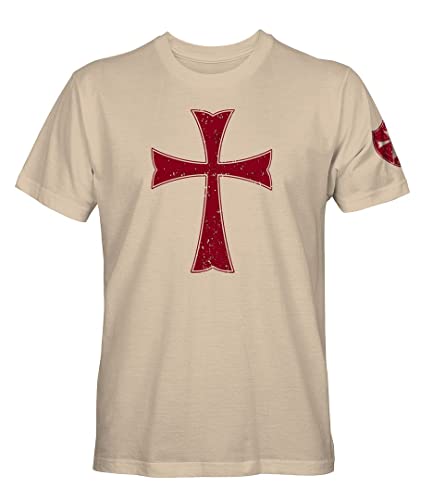 Knights Templar Holy Crusader Cross T Shirt for Men (Sand, L)