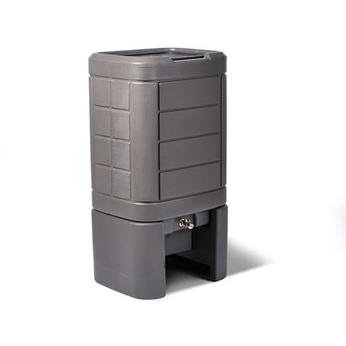 Step2 Lakewood Rain Barrel with Stand, Outdoor Water Conservation Container, Holds 60 Gallons, Brown
