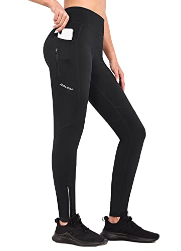 baleaf Women's Fleece Lined Leggings Water Resistant Winter Clothes Running Tights Cold Weather Hiking Pants Zip Pockets Black M