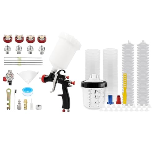 RRJ LVLP Spray Gun R500 and Disposable Paint Cup Spray Gun Cup, 1.3/1.5/1.8/2.0mm Automotive Paint Gun