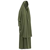 IKADEX Prayer Clothes for Muslim Women Islamic Abaya Suit Maxi Skirt + Khimar Hijab 2pcss Burka Jilbab Kaftan Army Green