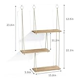 Fixwal Hanging Shelves for Wall, 3 Tier Boho Wall Decor Plant Rack Floating Shelves Rope Rustic Wood Organizer Storage Hanger for Aesthetic Home Bedroom Kitchen Bathroom- Rustic Brown