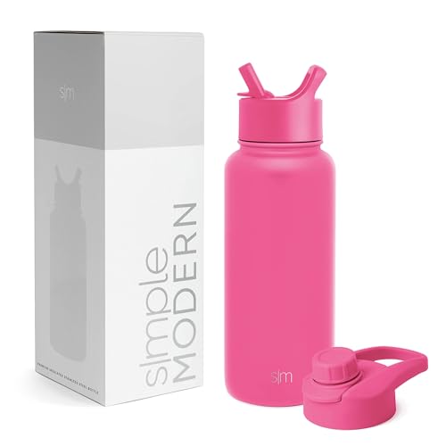 Simple Modern Water Bottle with Straw and Chug Lid Vacuum Insulated Stainless Steel Metal Thermos | Reusable Leak Proof BPA-Free Flask for Sports | Summit Collection | 32oz, Raspberry Vibes