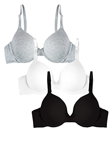 Fruit of the Loom Women's Smooth Cotton T-Shirt Bra-Ultra-Soft, Flexible, and Invisible Under Tees, Black/White/Grey Heather, 38D